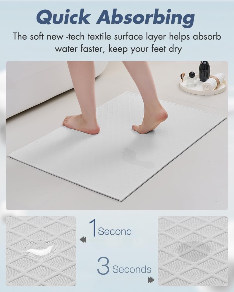 AMOAMI Ultra Thin Bathroom Mat Runner Rug, Rubber Backed Non Slip, Absorbent, White, 24" x 71"
