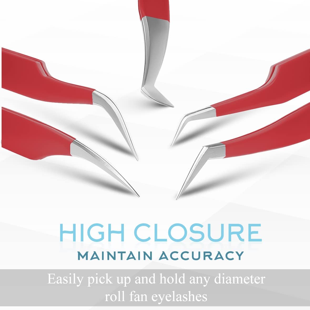 SIVOTE Eyelash Extension Tweezers for Classic & Volume Lashes, 5-Pack, Red