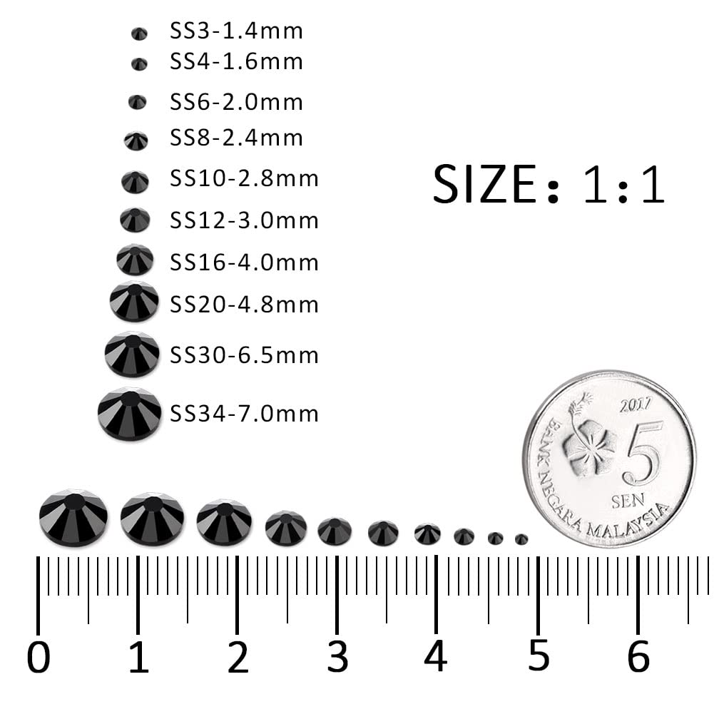 1440Pcs Black Crystal Rhinestones,Glass Flatback Rhinestones Gemstones Mini for Nail Face Makeup Art Crafts Clothes Decoration - (SS8,2.4mm,Black)