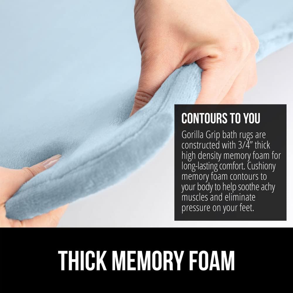 GORILLA GRIP Memory Foam Bath Rugs, Soft Absorbent Velvet Bathroom Mats, Durable Dots on Underside, Machine Washable Bathmat, Carpet Rug Room Decor for Shower Floor, 30x20 Mat, Light Blue