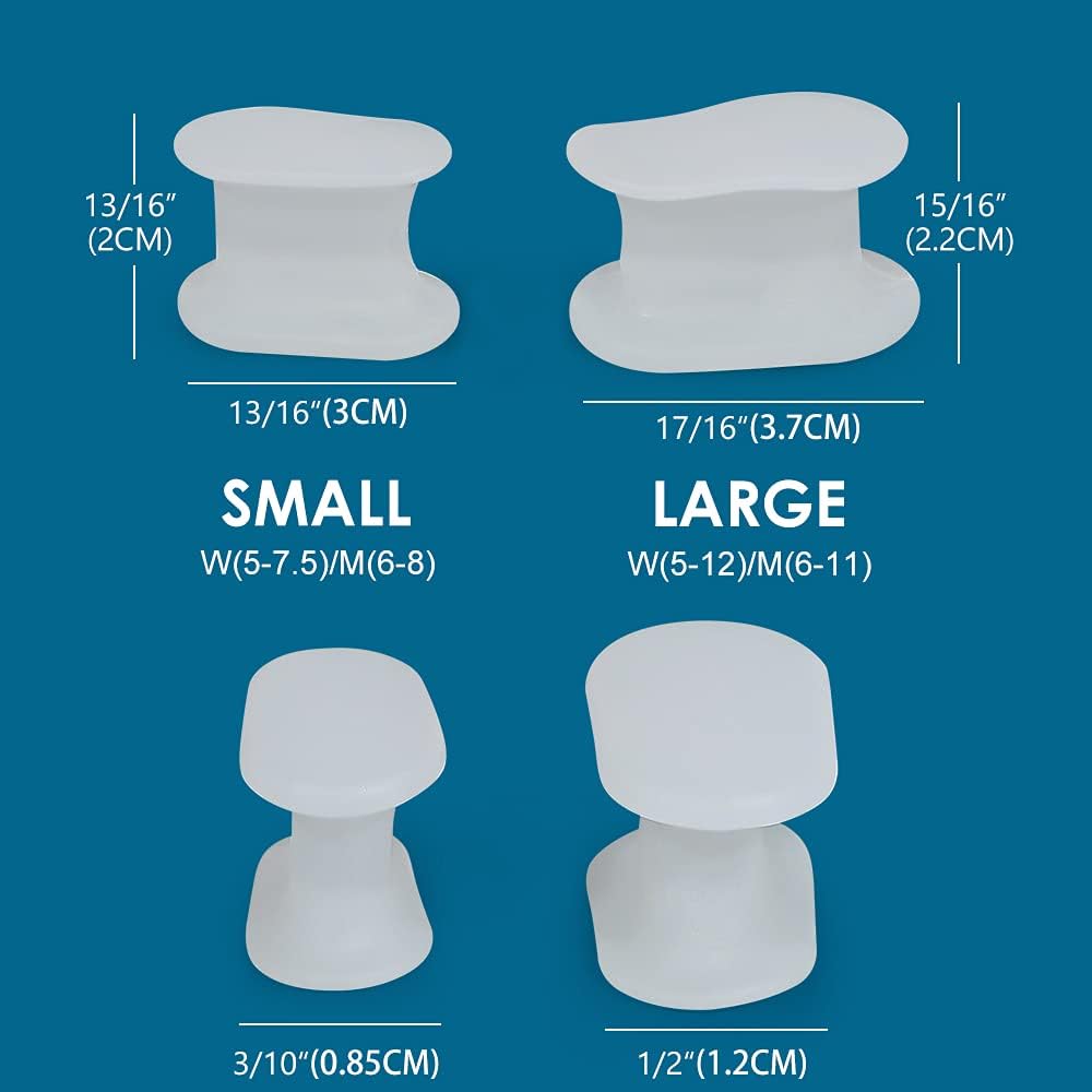 Povihome 16 Pack Toe Spacers Separators(1/2''+3/10''Thick), Bunion Corrector Gel Orthotics for Bunion, Overlapping Toes -(4 Pack of Large Size+12 Pack of Small)