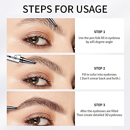 Microblading Eyebrow Pen - Long-Lasting 4D Four-Tip Waterproof Eyebrow pen with Triangular Tip Easy Application for Beginners for Natural Eyebrows (Light Brown)