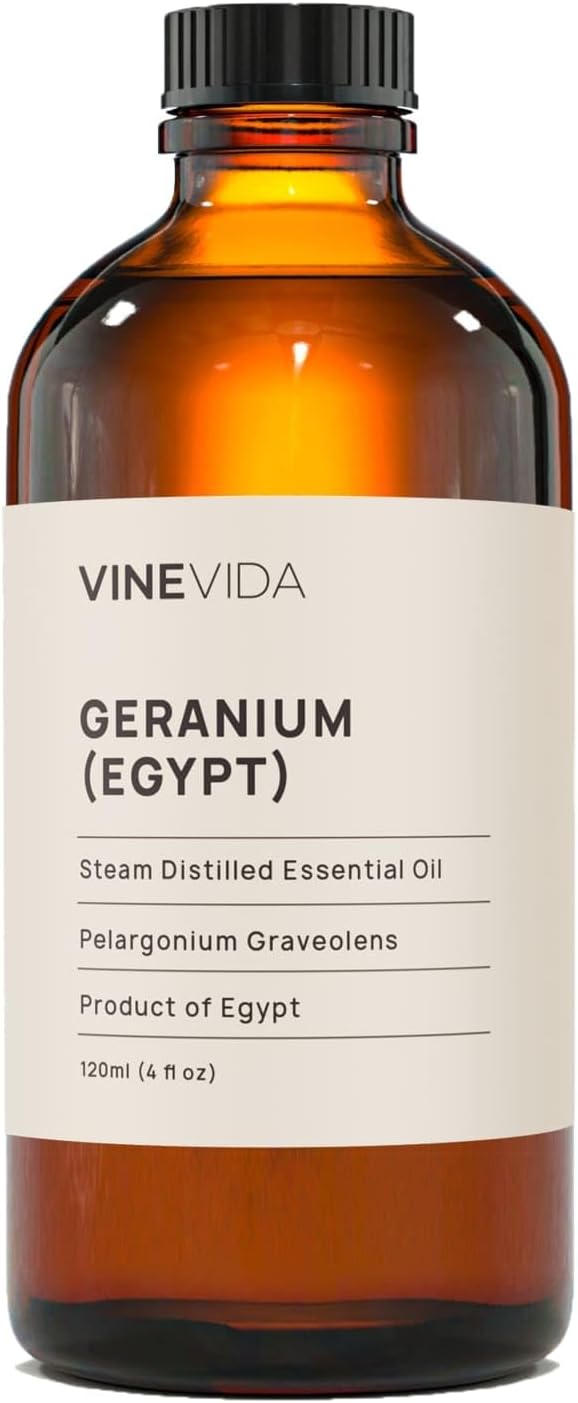 VINEVIDA Geranium Essential Oil 4 oz - Undiluted, DIY Candle Scents & Bulk for Soap Making