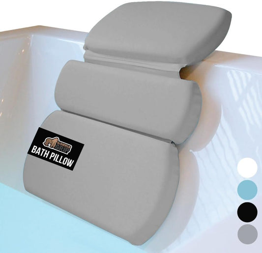 GORILLA GRIP Bath Pillow for Tub, Improved Suction Cups, Luxury Bathtub Pillows, Headrest for Neck and Back Support, Relaxing Home Spa, Hot Tubs and Bathroom Essentials, Gifts for Women, 3 Panel Gray