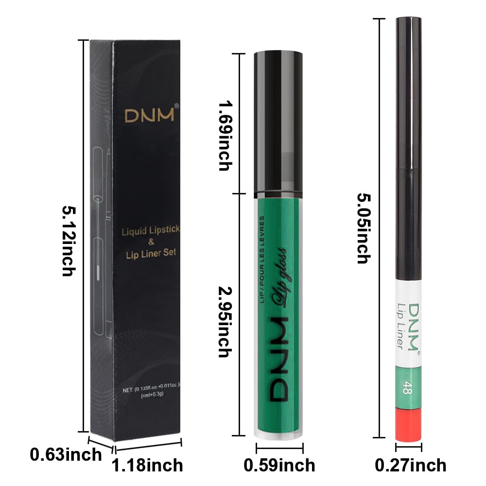 evpct 2Pcs Emerald Forest Green Matte Liquid Lipstick Lip Gloss Stain and Retractable Lip Liner Makeup Set for Women Long Lasting Waterproof 24 Hours Lipstick labial mate larga duracion 24 48#