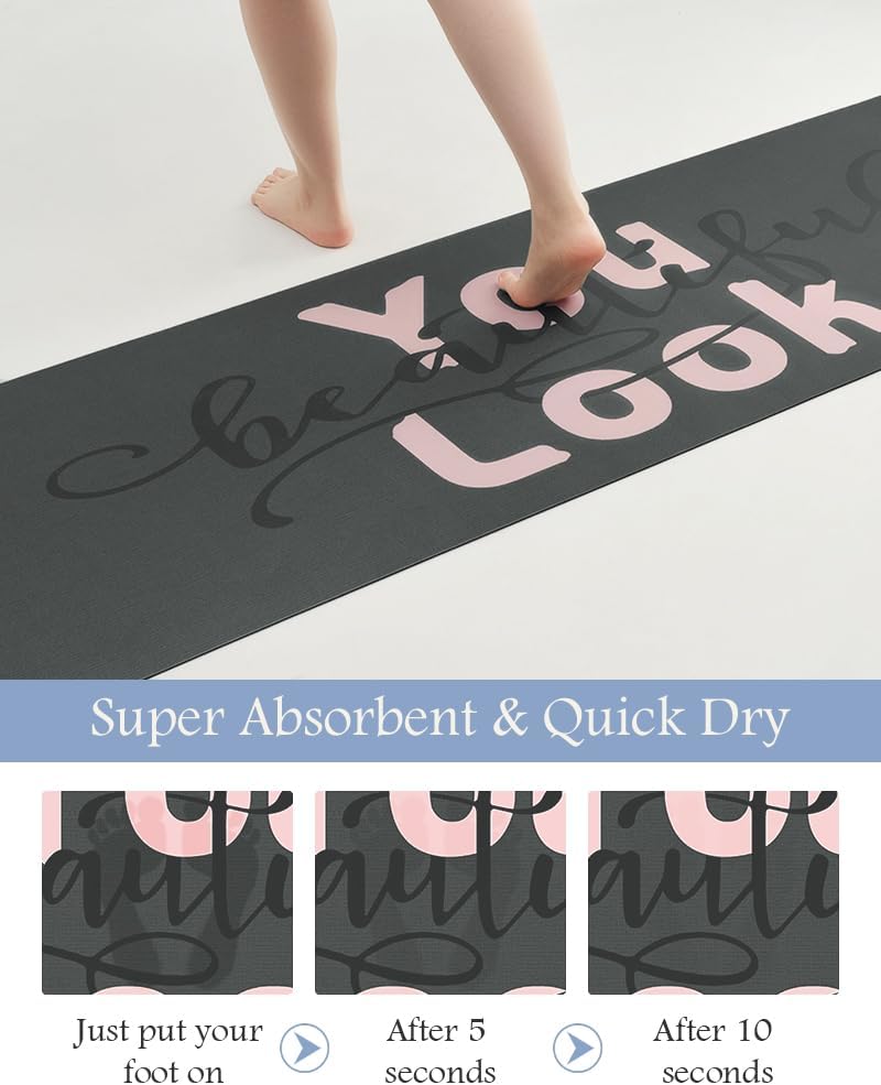 MontVoo-Bath Mat Rug Long Non Slip Super Absorbent Bathroom Runner Stain Resistant Quick Dry Thin Bathroom Mat Fit Under Door-24"x70",Pink