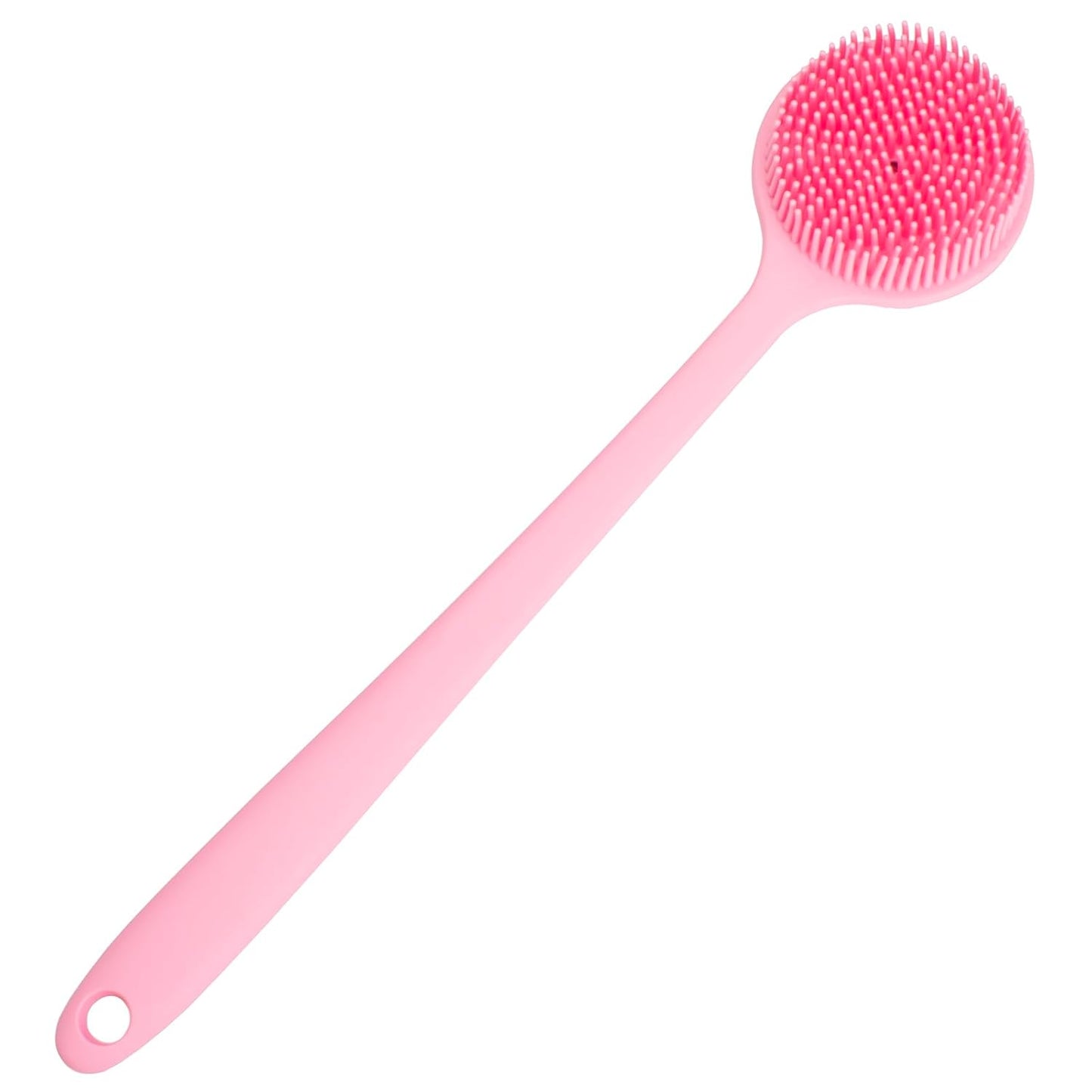 DNC Soft Silicone Back Scrubber Shower Bath Body Brush with Long Handle (Pink)