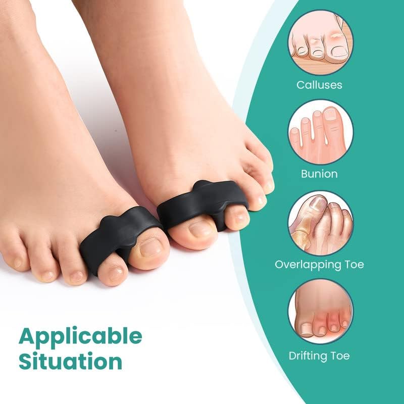 Welnove Pack of 12 Bunion Corrector, Toe Separators with 2 Loops, Big Toe Spacer Suitable for Bunion and Overlap Toe (Black)