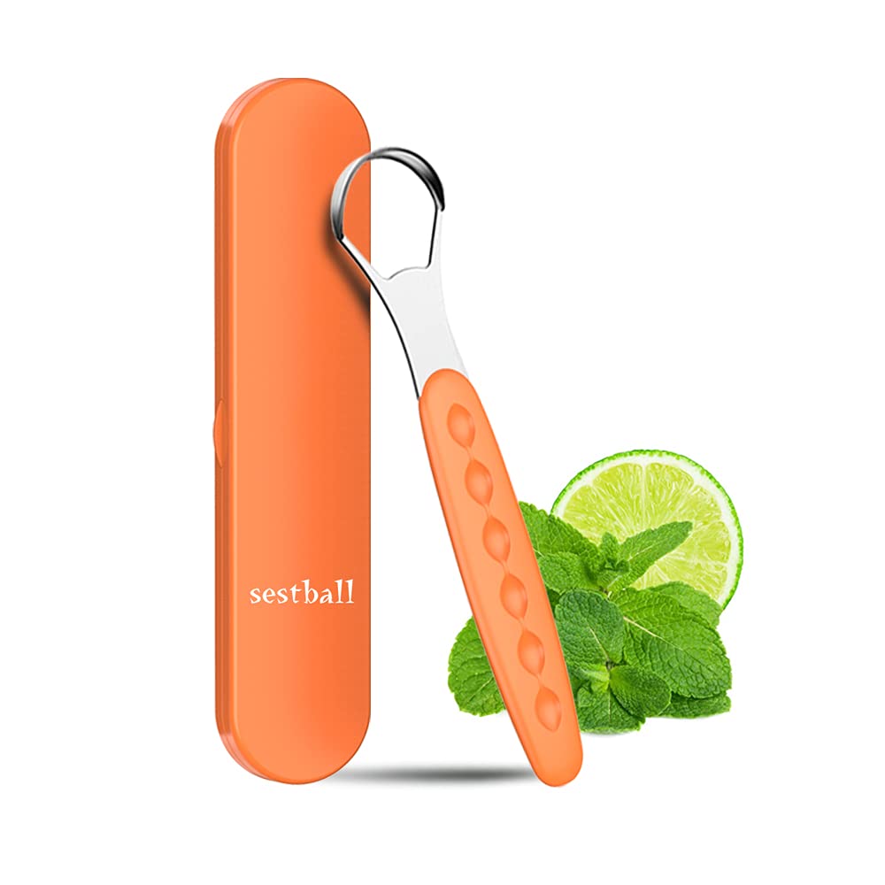 New Version Tongue Scraper Cleaner for Adults & Kids, Medical Grade Metal Tongue Brushes Set for Fresh Breath Dental Eliminate Bad Breath in Seconds (Orange)