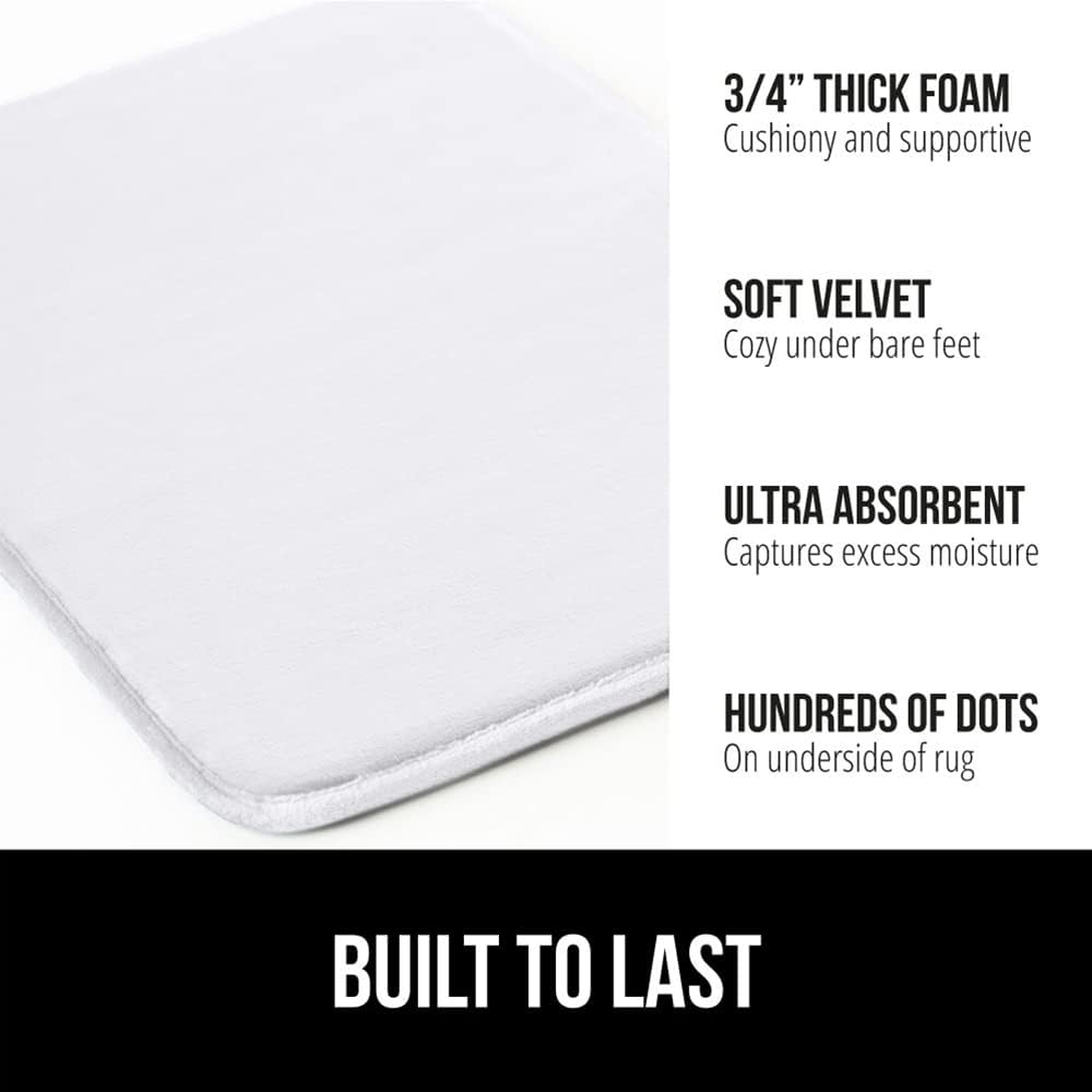 GORILLA GRIP Thick Memory Foam Bath Rugs, Soft Absorbent Velvet Bathroom Mats, Durable Dots on Underside, Machine Washable Bathmat, Carpet Rug Room Decor for Shower Floor, 60x24 Mat, White