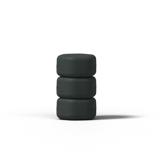 Cadence Travel Containers Basic Skincare Set - Magnetic Containers with Lids,Carry On Travel Essentials For Women/Men - 3 Small Capsules (0.56oz) - Cleanser, Moisturizer & Sun-Icon Labels - Charcoal