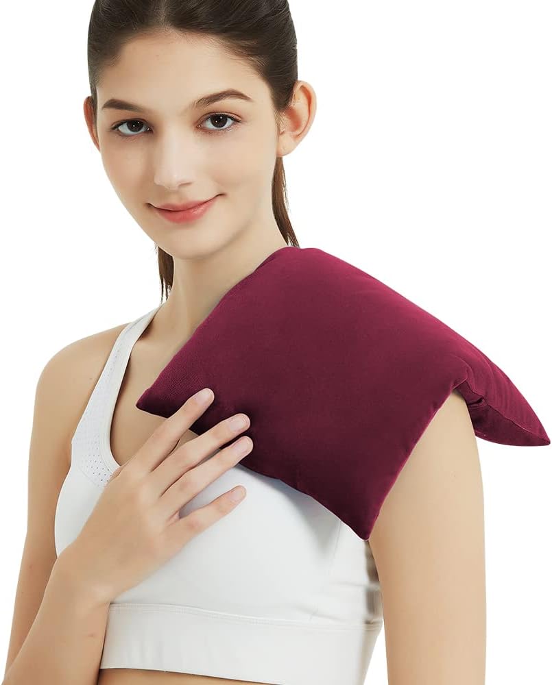 Heating Pad Microwavable with Washable Cover, 8 x 12 Multipurpose Microwave Heating Pad for Neck and Shoulders, Moist Heat Bean Bag Warm Compress for Knee, Muscles, Joints, Wrist, Abdomen (Wine Red)