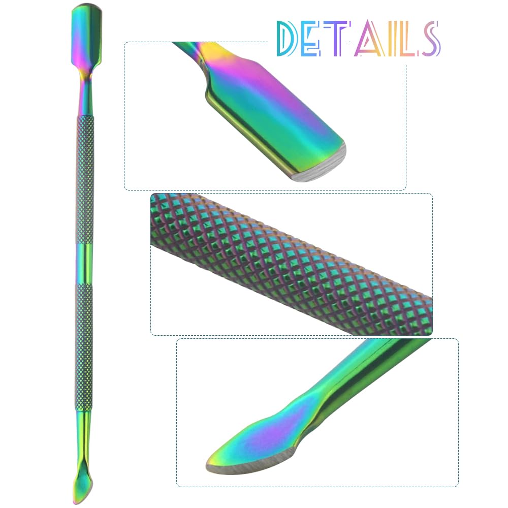 4 Pieces Nail Cuticle Pusher Stainless Steel Nail Polish Cuticle Remover Double Ended Manicure Nail Pedicure Tool Metal Cuticle Peeler Scraper for Fingernails and Toenails (Rainbow)