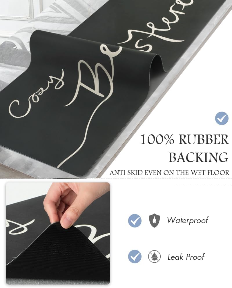 Bath Mat-Bath Mat Rug Non Slip Super Absorbent Stain Resistant Quick Dry Thin Bathroom Rug-Bath Mats for Bathroom Floor Bathtub Vanity-Bathmat Bath Rug Easy Care-17"x35",Black