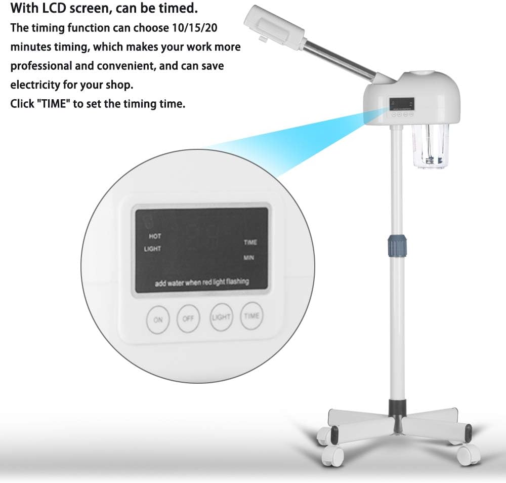 Professional Facial Steamer for Clean Skin, LCD Display, Facial Steamer for Esthetician, Use at Home & Salon, Spa with Hot Mist, Timer Function, Adjustable Height & Rolling Wheels