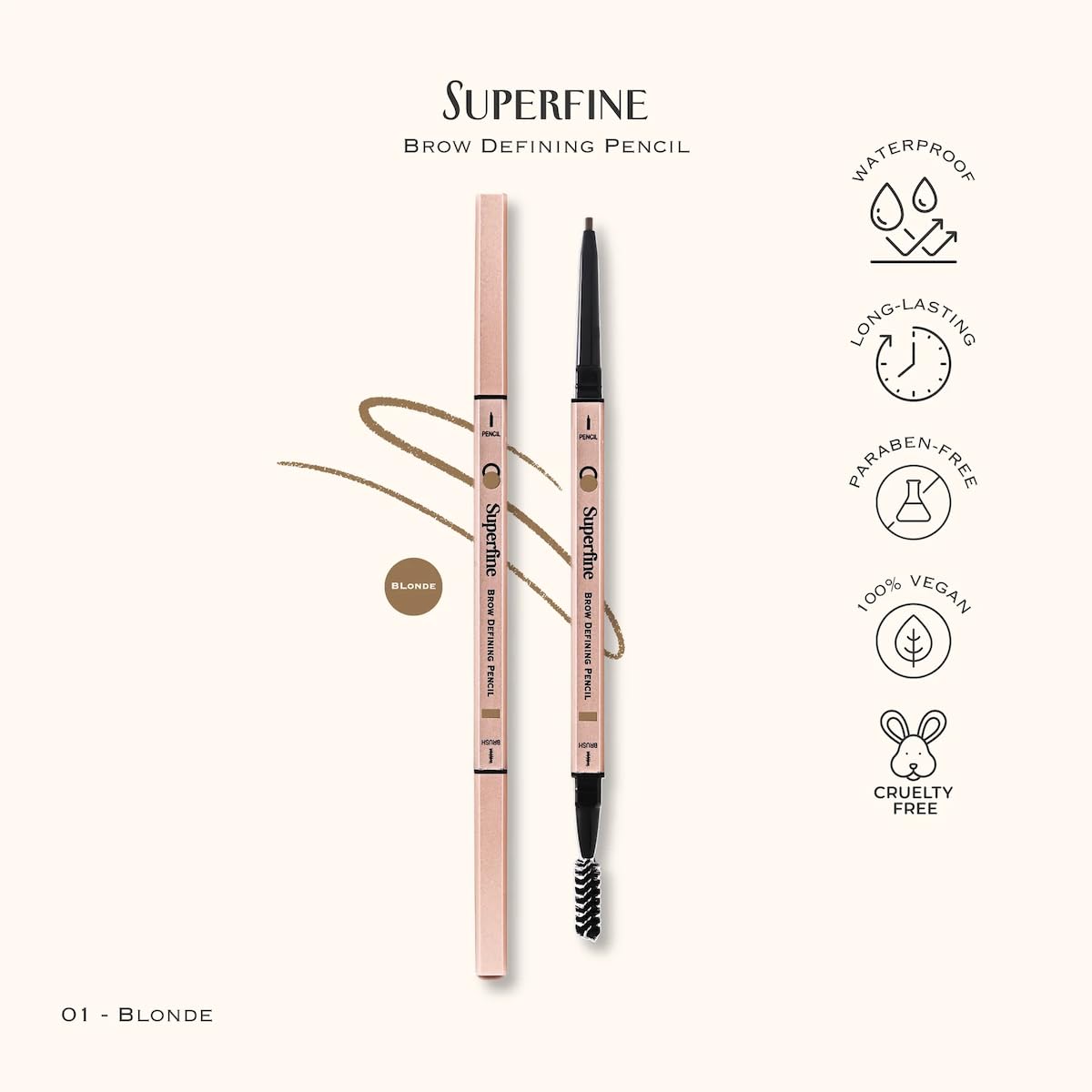 Beauty Superfine Micro Brow Pencil – 1.5mm Ultra-Fine Tip, Waterproof, Vegan Formula, 6 Shades – Long-Lasting Natural Eyebrow Pencil (01 - Blonde, 0.08G/0.002 FL.OZ（pack of 1）)
