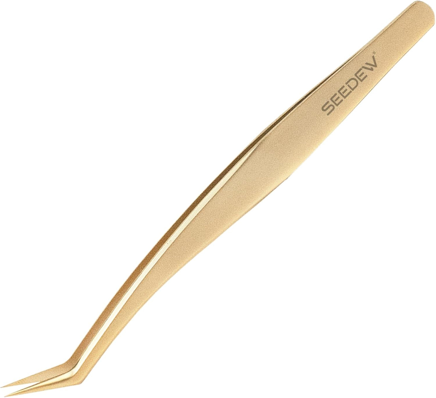 Tweezer Eyelash Extensions - 1 PCS Stainless Steel 45 Degree Curved Pointy Tweezer Isolation Professional Precision Supplies Lash Application Tools for Lash Tech and Artist (Golden)
