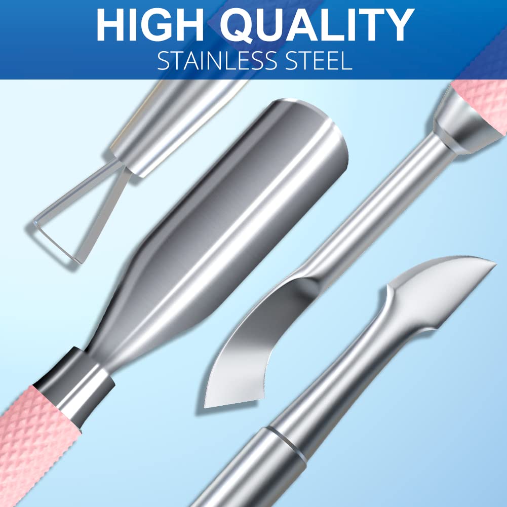 2PCS Metal Pink Cuticle Pusher and Scraper, Nail Trimmer Cutter Stainless Steel Gel Scraper Tool, Nail Polish Remover Peeler Durable Salon Manicure Pedicure Cleaner for Fingernail and Toenail