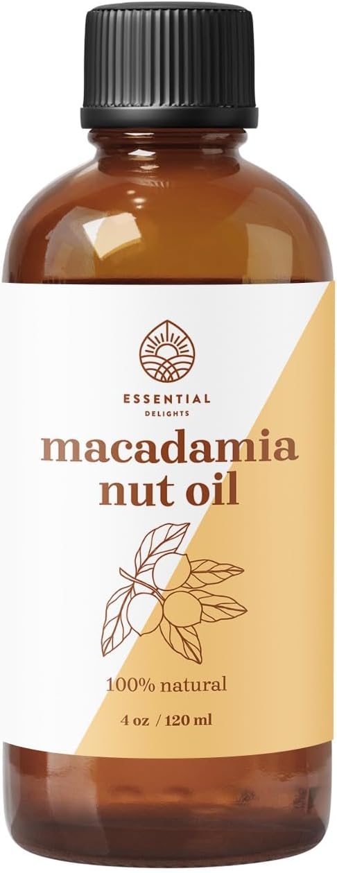 Macadamia Oil by Essential Delights - 100% Pure & Certified | Pure Grade Macadamia Oil for Diffuser, Aromatherapy, Candle-Making, Skin & Hair Care (4 Fl.Oz.)