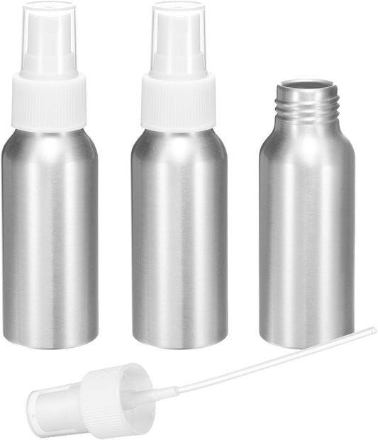 HARFINGTON 3pcs Aluminum Fine Mist Spray Bottles 60ml/2.03oz Metal Small Liquid Alcohol Refillable Travel Container with White Plastic Nozzle Cap for Perfume Skincare Cosmetic Storage Bottle