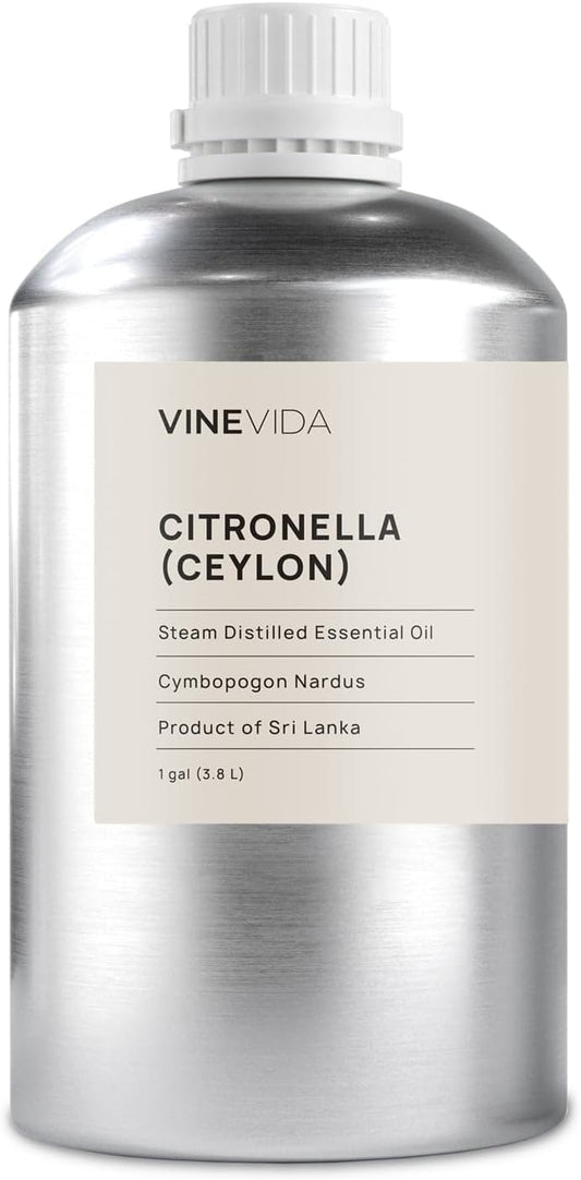 VINEVIDA Citronella Ceylon Essential Oil - Gallon Undiluted - Bulk Essential Oil for Soap Making, Safe for Skin, DIY Candle Scents, Candlemaking Scents - 8 lbs