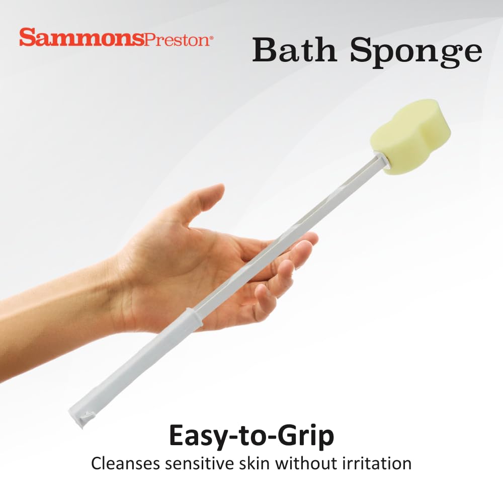 Sammons Preston Bath Sponge, Lightweight Long Handled Washer and Scrubber for Bath and Shower, Extended Reacher Cleaning Aid for Limited Range of Motion, Contour