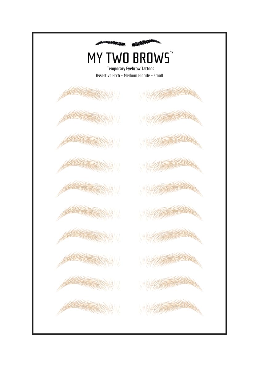 (10 pairs) Medium Blonde Temporary Eyebrow Tattoo - Small Size - Waterproof & Smudgeproof - Assertive Arch Style Eyebrow Stickers - Sheet Lasts up to 30 Days - Won't Work on Existing Brows