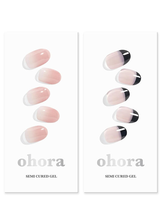 ohora Semi Cured Gel Nail Strips (N Be Pinkish N Chic French) - Works with Any Lamps, Salon-Quality, Long Lasting, Easy to Apply & Remove - Includes 2 Prep Pads, Nail File & Wooden Stick