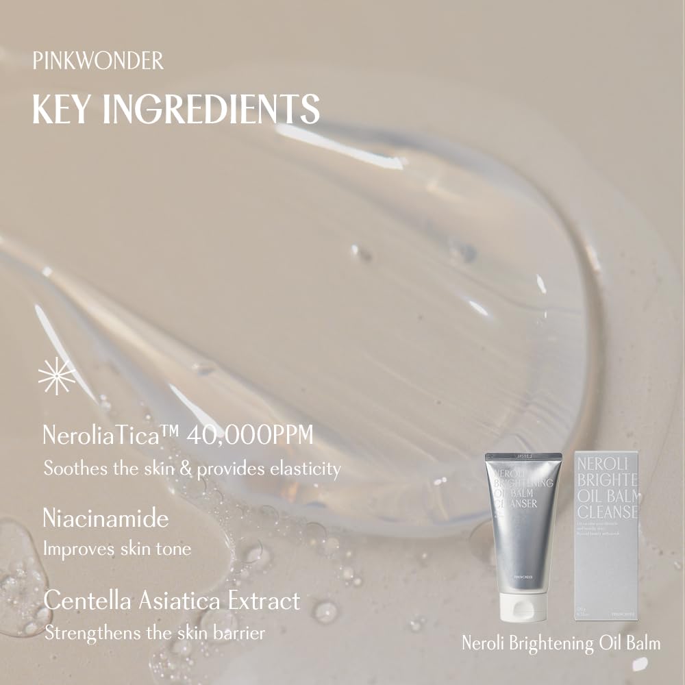 PINKWONDER Neroli Oil Balm Cleanser 4.23oz(120g), Cleansing Oil Balm Face Wash, Removes Makeup and Impurities, Niacinamide and Neroli for Glowing Skin, Korean Skincare