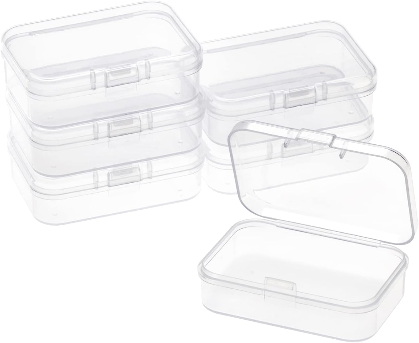 ISKYBOB 6 Packs Rectangle Small Clear Plastic Storage Containers Box Case with Hinged Lid Crafts Organizer for Crayons, Bobby Pin, Beads (2.6 x 1.8in)