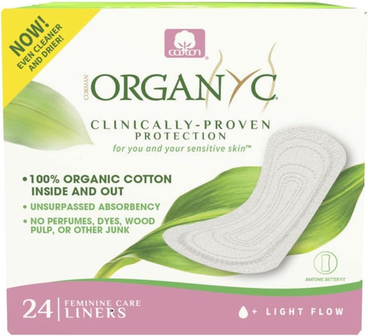 Organyc 100% Certified Organic Cotton Inside and Out Folded Panty Liner, Ultra Thin, Light Flow, 12 Pack of 24 Count, Bulk/Case Pack