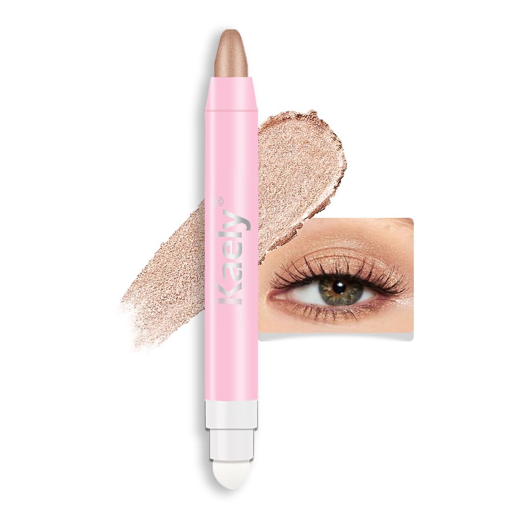 evpct 1Pcs Sand Shimmer Cream Eye Shadow Brightener Sticks for Eyes Waterproof Pigmented, Double Ended Cream Eyeshadow Stick Pencil Pen with Applicator, Eye Shadow Palette Highlighter Makeup 25