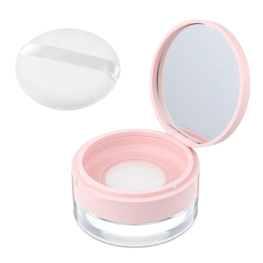 Loose Powder Cocntainers with Sponge Powder Puff and Mirror, No Leaks Empty Plastic Cushion Foundation Container Reusable Makeup Case with Lid