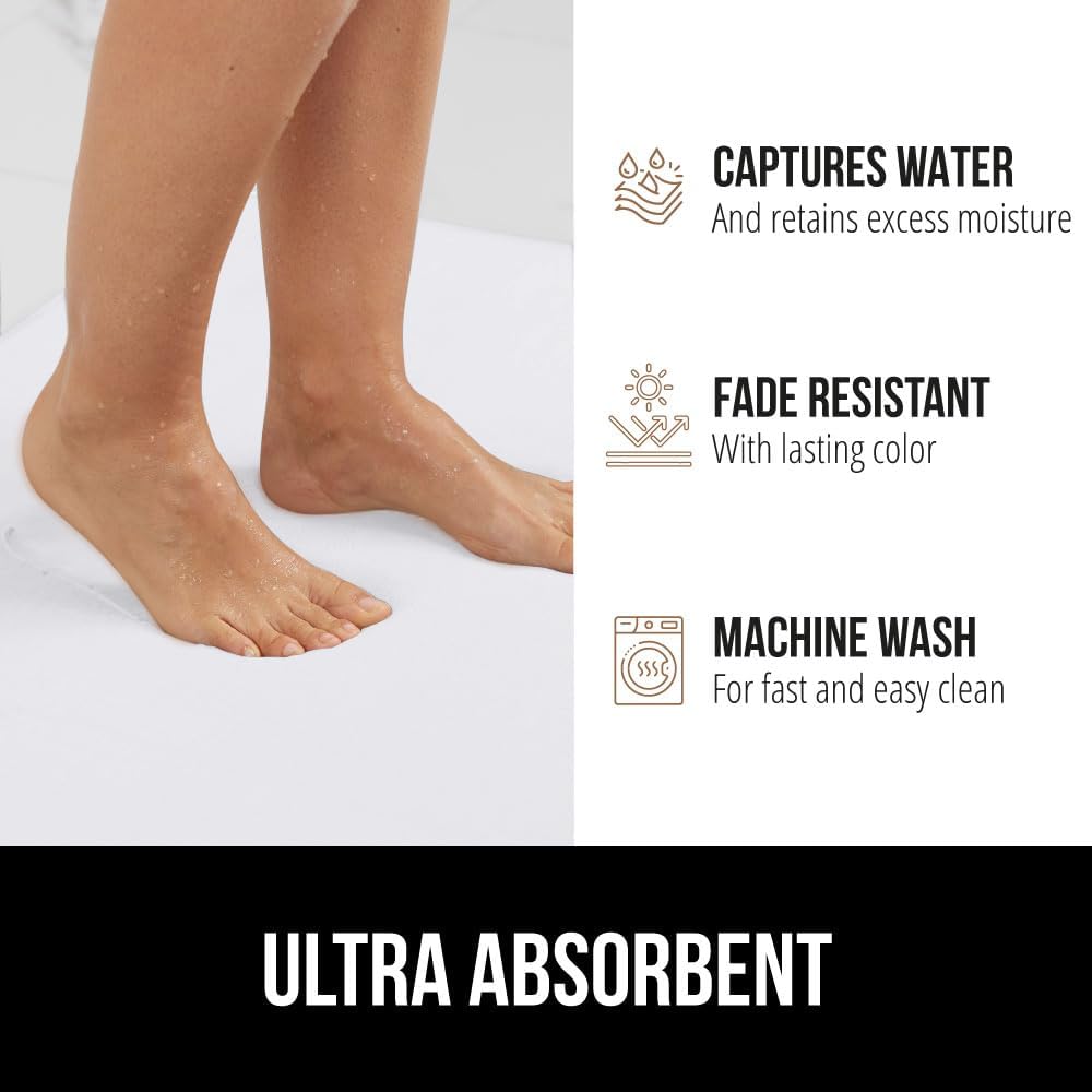 GORILLA GRIP Thick Memory Foam Toilet Rug for Bathroom, Square Shaped Washable, Soft Absorbent Velvet Topside Floor Mats, Machine Wash, Cushioned Luxury Rugs for Bath Room, 22.5x19.5, White