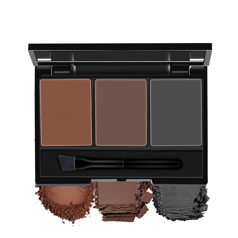 Eyebrow Powder Medium Brown Black Grey Kit,Eye Brow Powder for Women with Brow Brush,Long-Lasting Waterproof Three Colors Brow Filler Get Full Defined Natural Brows,Brown Eyebrow Powder Makeup