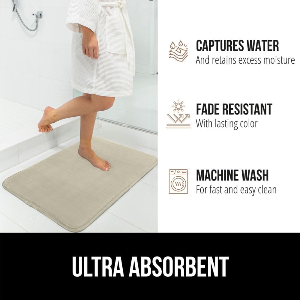 GORILLA GRIP Memory Foam Bath Rugs, Soft Absorbent Velvet Bathroom Mats, Durable Dots on Underside, Machine Washable Bathmat, Carpet Rug Room Decor for Shower Floor, 60x24 Mat, Champagne