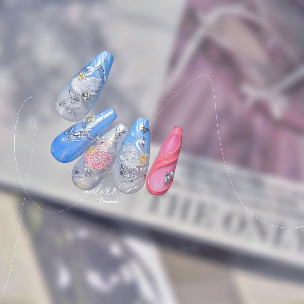 1 Sheet Swan Nail Stickers 5D Embossed Pink Animal Print Nail Art Stickers Self-Adhesive Yellow Bow Nail Decals Silver Butterfly Nail Designs Pearl Frame Nail Art Decoration for Women Manicure