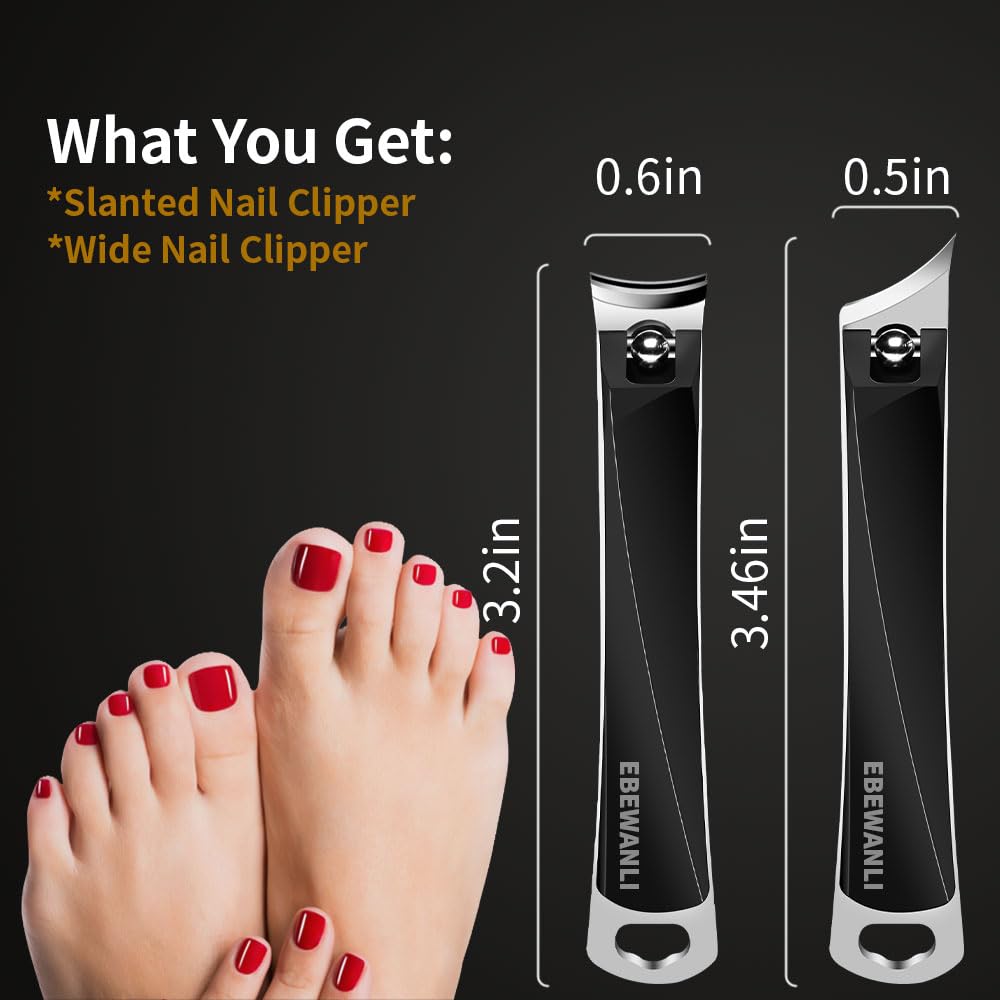 Nail Clippers Set, Slanted Angled Ingrown Nail Clipper and Curved Wide Jaw Toenail Clipper, Ultra Sharp Stainless Steel Fingernail & Toenail Clipper Cutters for Thick nails or Ingrown Toenail