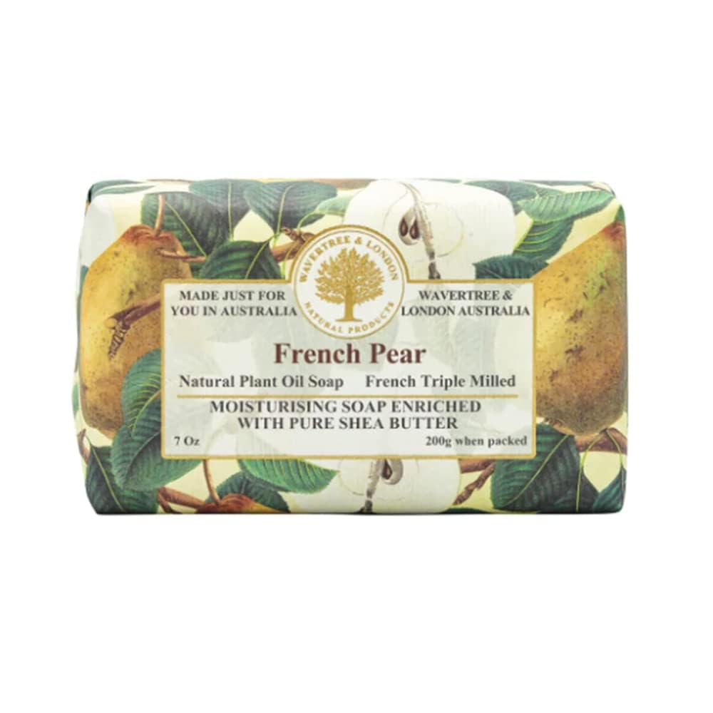 Wavertree & London French Pear Scented Natural Soap Bar, 7oz Moisturizing French Triple Milled Soap Bar for Women & Men enriched with shea butter - Pure Bath & Body soap bar for All Skin Types