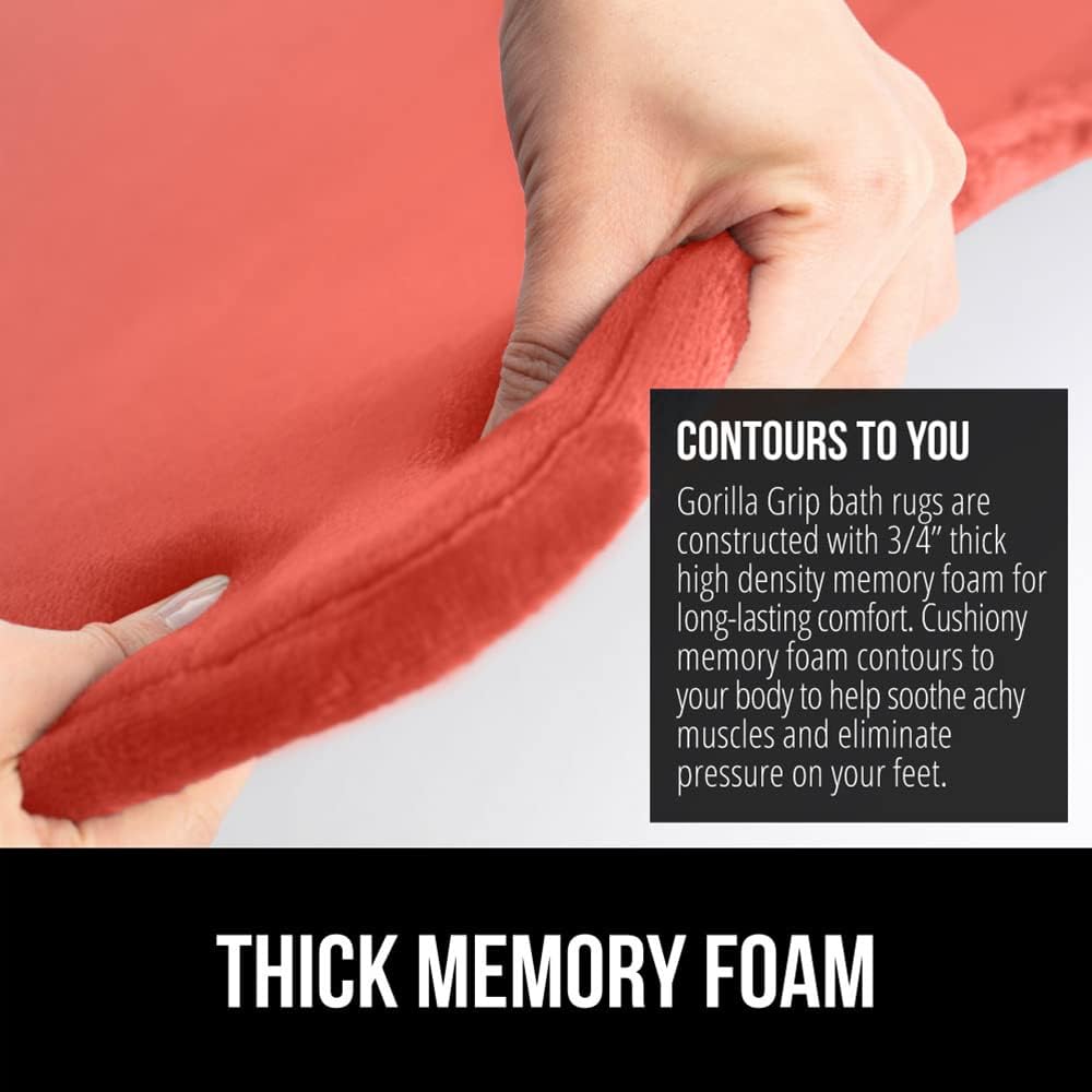 GORILLA GRIP Memory Foam Bath Mat, Soft Absorbent Velvet Bathroom Mats, Durable Dots on Underside, Machine Washable Bathmat, Carpet Rug Room Decor for Shower Tub Floor RV, 24x17 Rugs, Coral