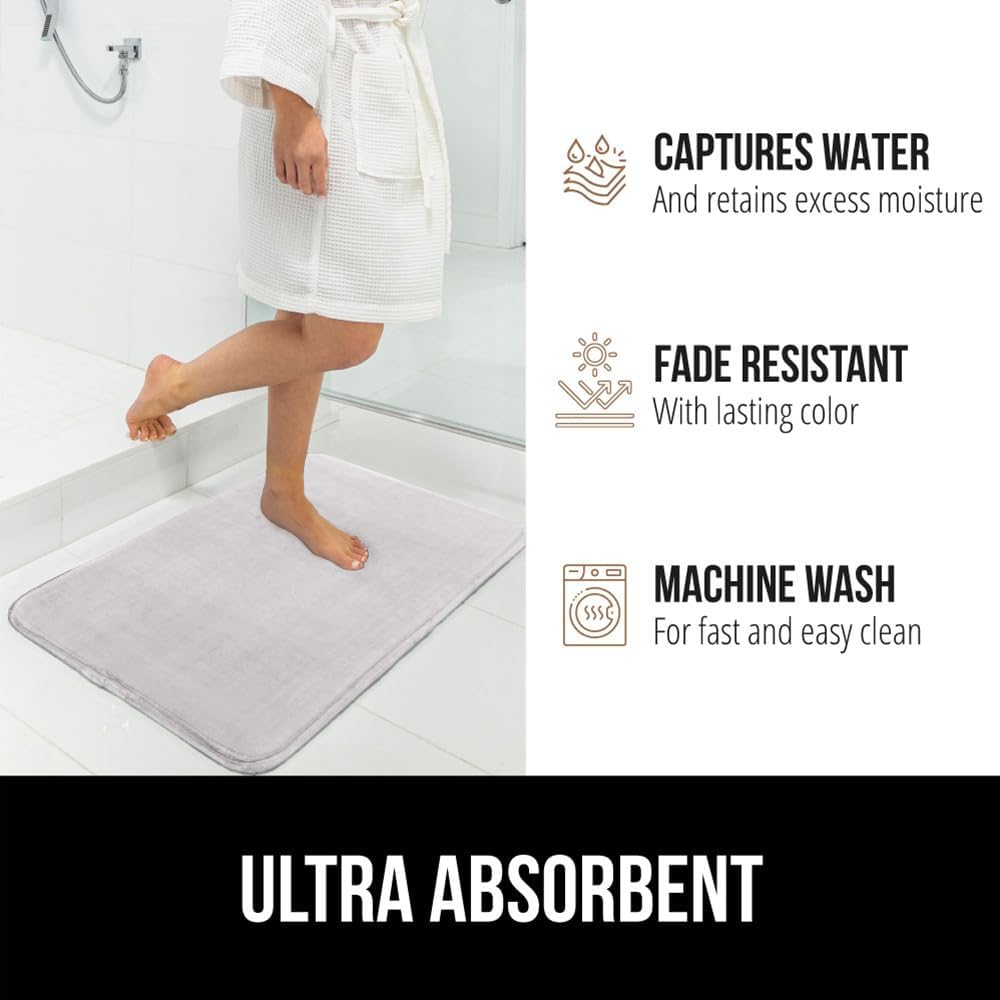 GORILLA GRIP Memory Foam Bath Rugs, Soft Absorbent Velvet Bathroom Mats, Durable Dots on Underside, Machine Washable Bathmat, Carpet Rug Room Decor for Shower Floor, 30x20 Mat, Light Gray