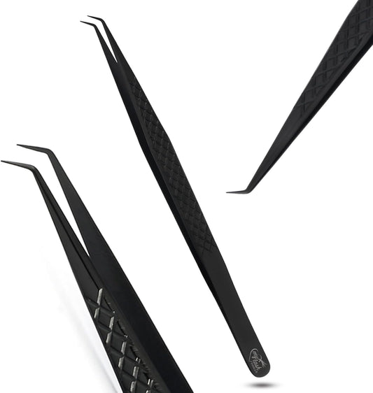 Isolation Tweezer for Eyelash Extensions – 14cm Curved Degree, Japanese Stainless Steel, Best for Individual Isolation & Classic Lashes, Eyelash Twisers (Black)