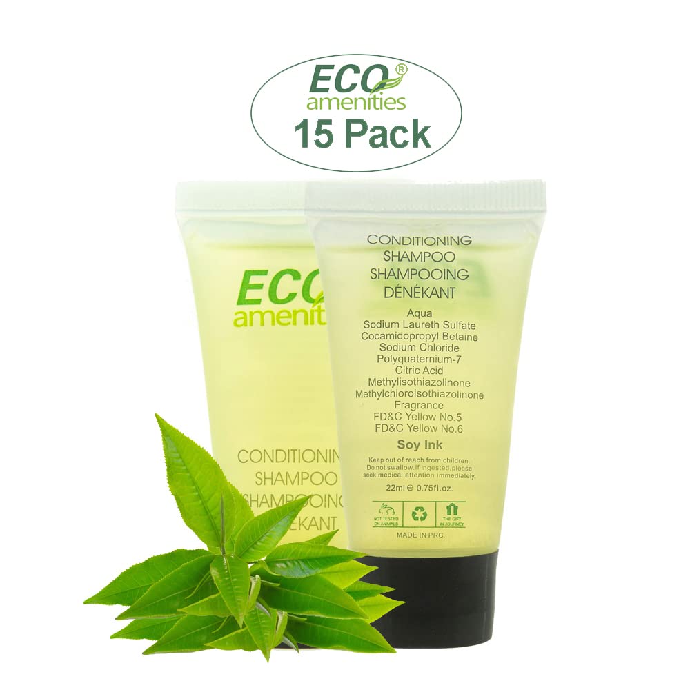 ECO Amenities 60 Pcs, 4-Piece Travel Size Toiletries Kit, Includes Small Bar Soap, 2 in 1 Hotel Shampoo and Conditioner Supplies for Guests, Body Lotion, Travel Toothbrush Set with Toothpaste, 15 Kits