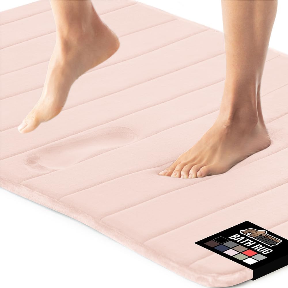 GORILLA GRIP Memory Foam Bath Mat, Soft Absorbent US Designed Bathroom Rug, Gripping Dots Machine Washable Bathmat, Cushioned Floor Mats, Shower Sink Rugs Room Décor Accessories, 30x20 Pink