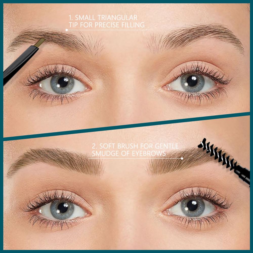 5 Pcs Waterproof Professional Makeup Micro Brow Pencil, Light Coffee Brow Kit with Eyebrow Brush, Ultra-Fine Mechanical Pencil, Eyebrow Pencils for Women(C02#Light Coffee, 5Pcs)