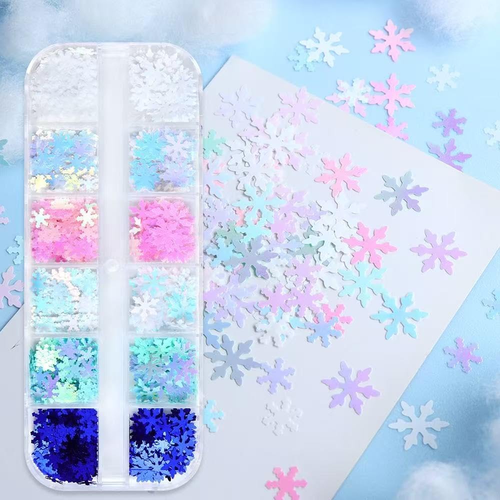 3 Boxes Christmas Nail Art Sequins 3D Holographic Snowflake Xmas Tree Star Nail Art Glitter Sequins Winter Nail Decoration Supplies for Women DIY Manicure (36 Grids)