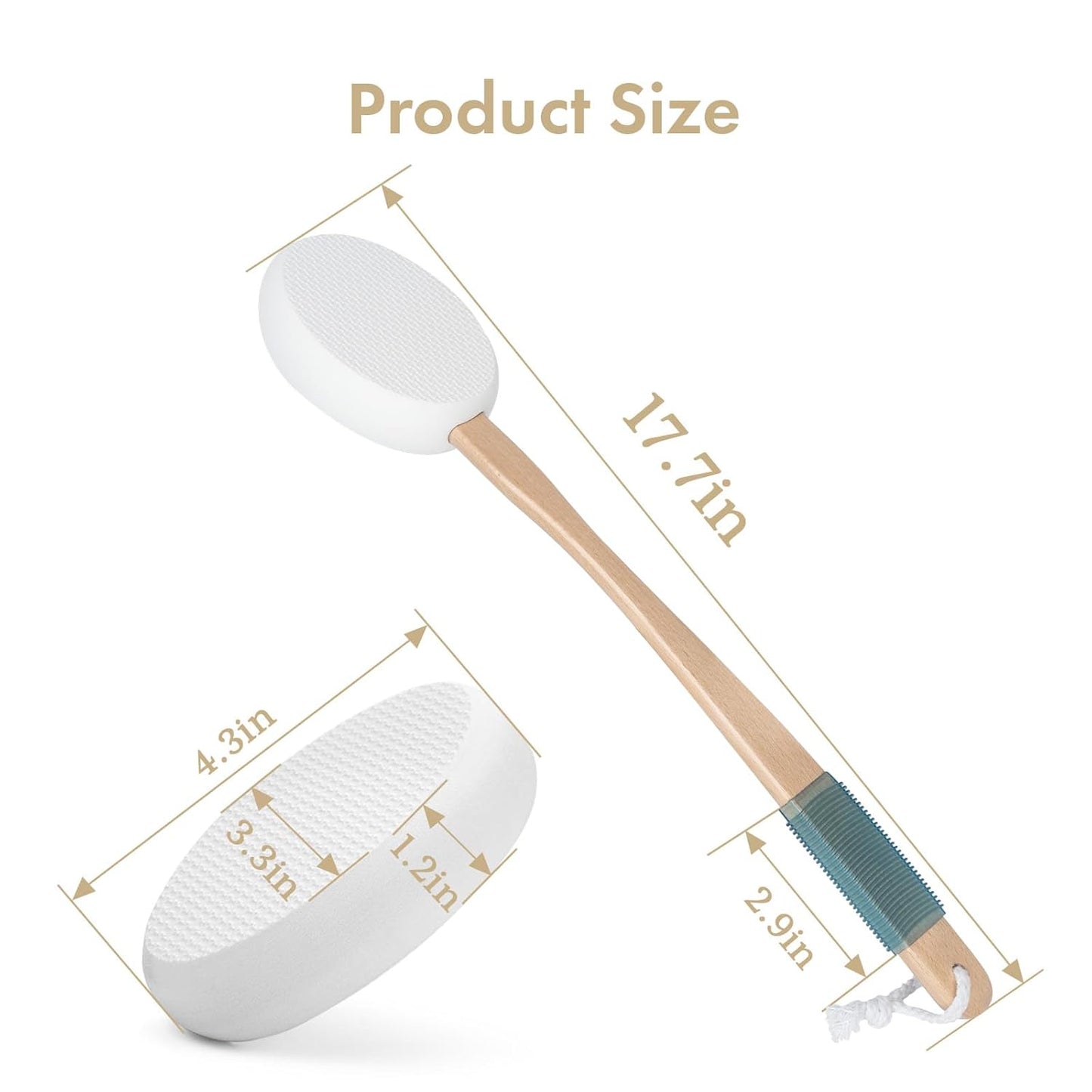 AmazerBath Lotion Applicator for Back, Feet, 4 Replacement Pads with 17" Curved Handle, Back Sunscreen Applicator for Kids, Elderly, Women, Apply Skin Cream Medicine Moisturizer Tanner, White