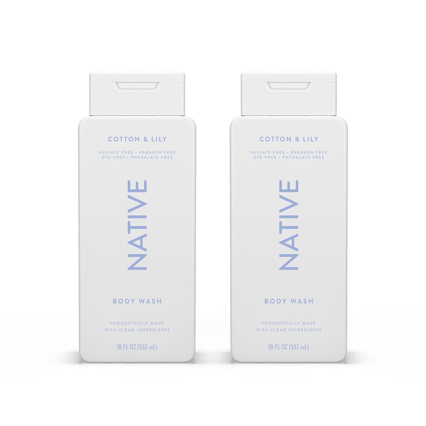 Native Body Wash Contains Naturally Derived Ingredients | For Women & Men, Sulfate, Paraben, & Dye Free Leaving Skin Soft and Hydrating | Cotton & Lily 18 oz - 2 Pk