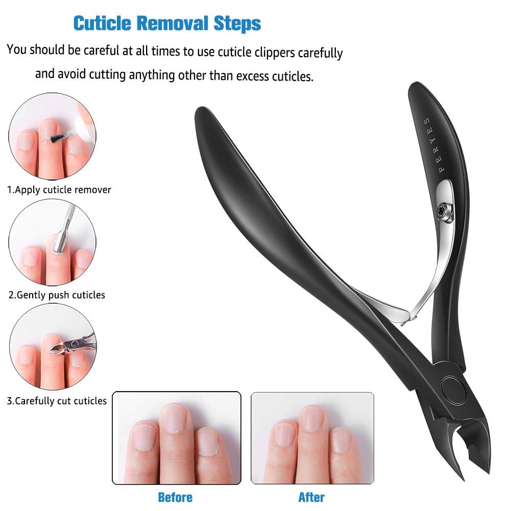 FERYES Cuticle Cutters 1/2 Jaw - Professional Stainless Steel Cuticle Clippers Nail Cuticle Remover Tool, Nail Dead Skin Clipper - BLACK