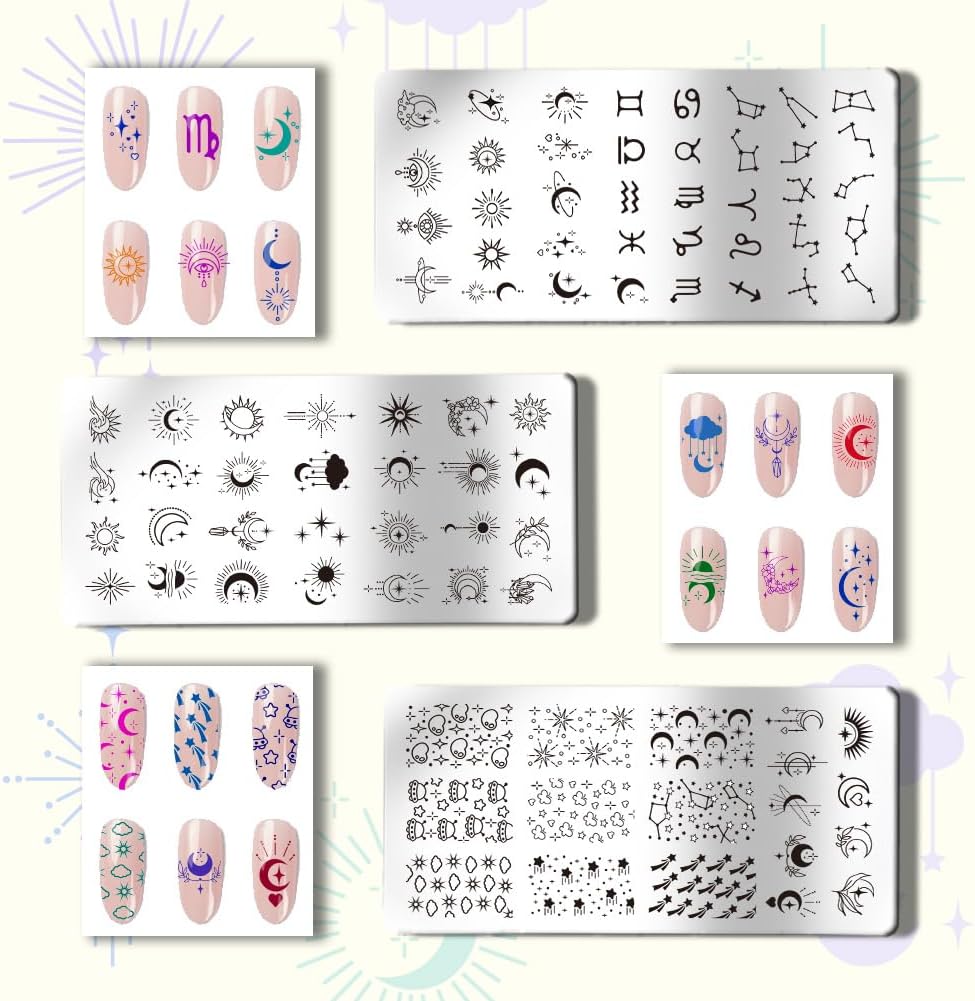 PH PandaHall 84 Patterns Moon Star Nail Stamper 12 Constellation Nail Stamping Plate Night Sky Nail Art Stencils Print Nail Stencils Stainless Steel Nail Image Plates for Nail Design Manicure Salon